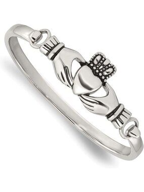 Stainless Steel 7" Claddagh Bangle Bracelet for Women - Elegant Jewelry Gift